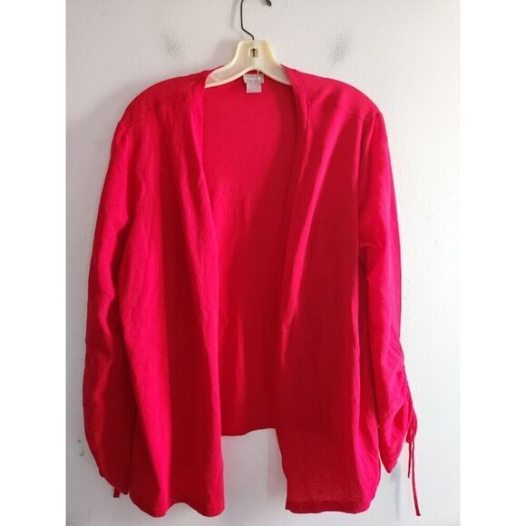 Chico's Women Dark Pink Open Front Cotton Cardigan Sweater size 3 or XL - Picture 2 of 7